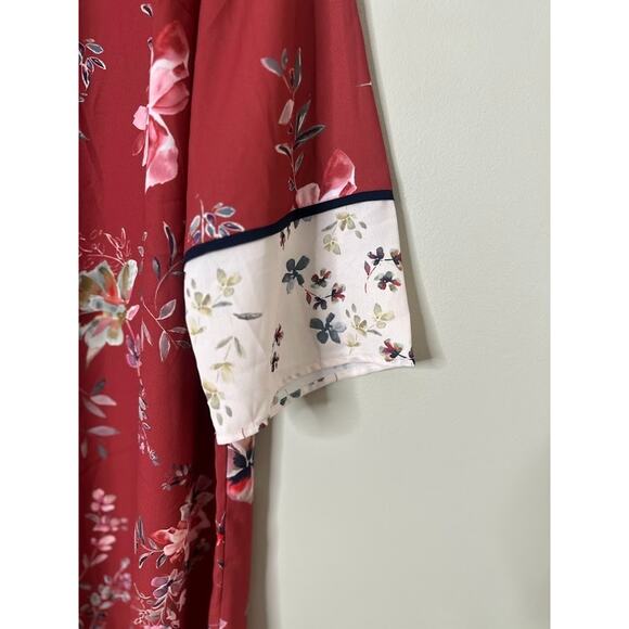 J Jill Watercolor Rust Floral Shift Dress 3/4 Kimono Sleeve Small Boho Office - Picture 3 of 10